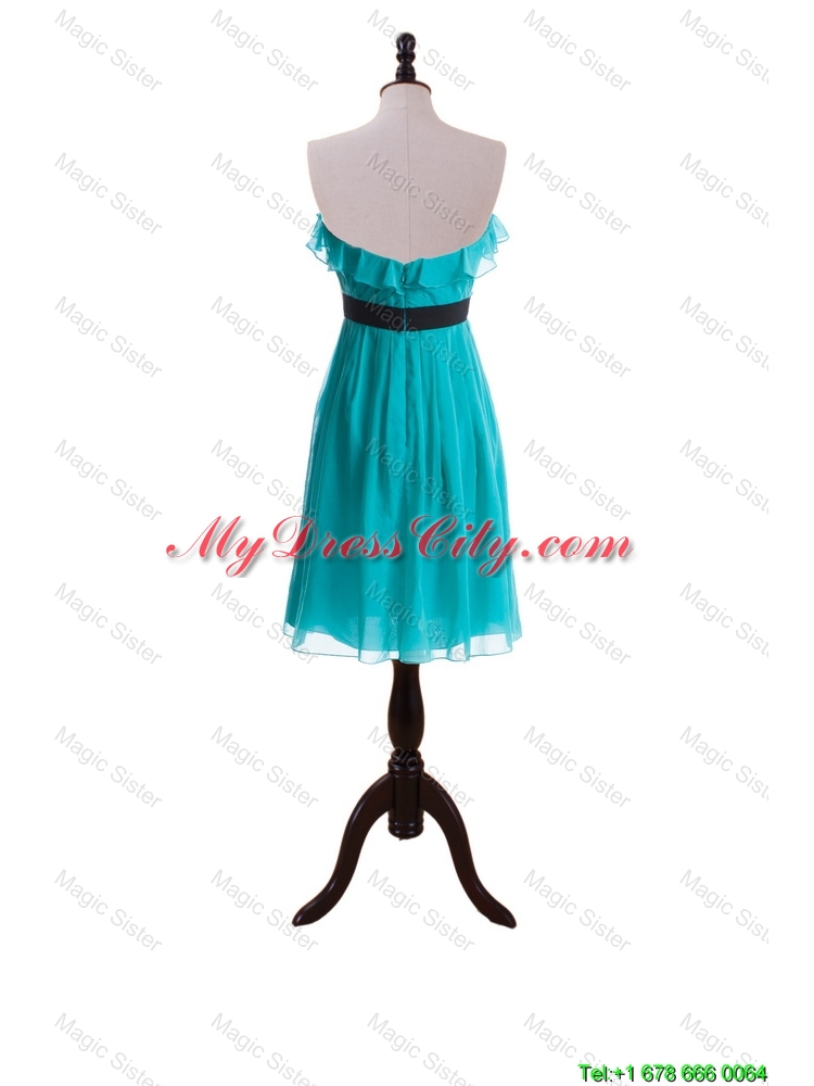 New Style Ruffles and Belt Short Prom Dresses in Turquoise