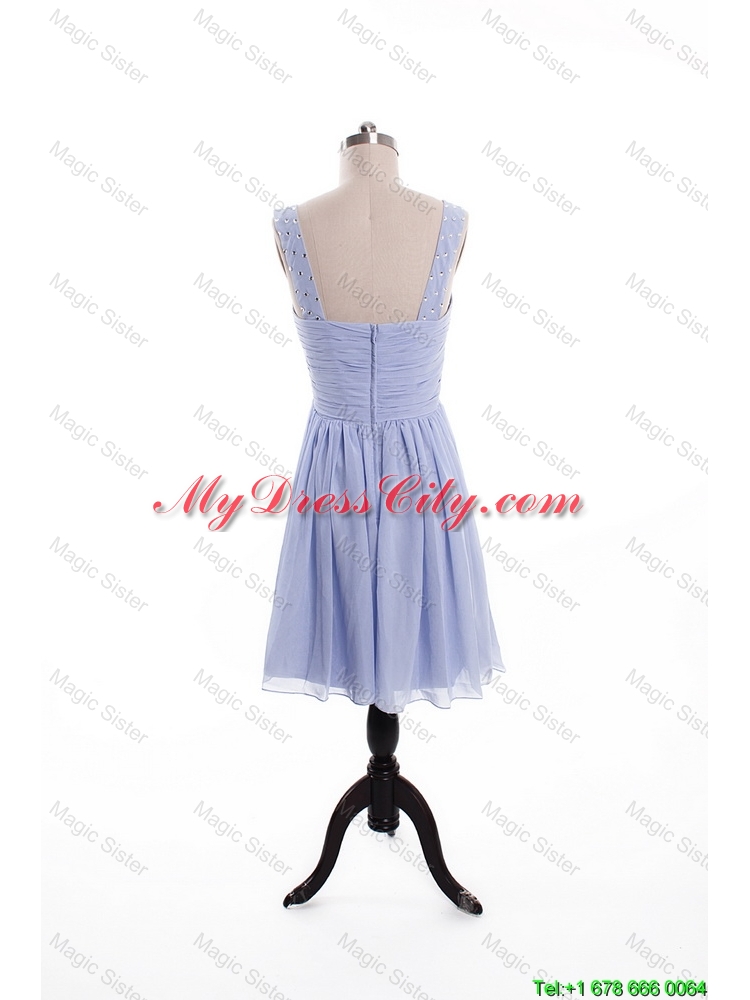 Beautiful Ruching and Beading Lavender Short Prom Dresses