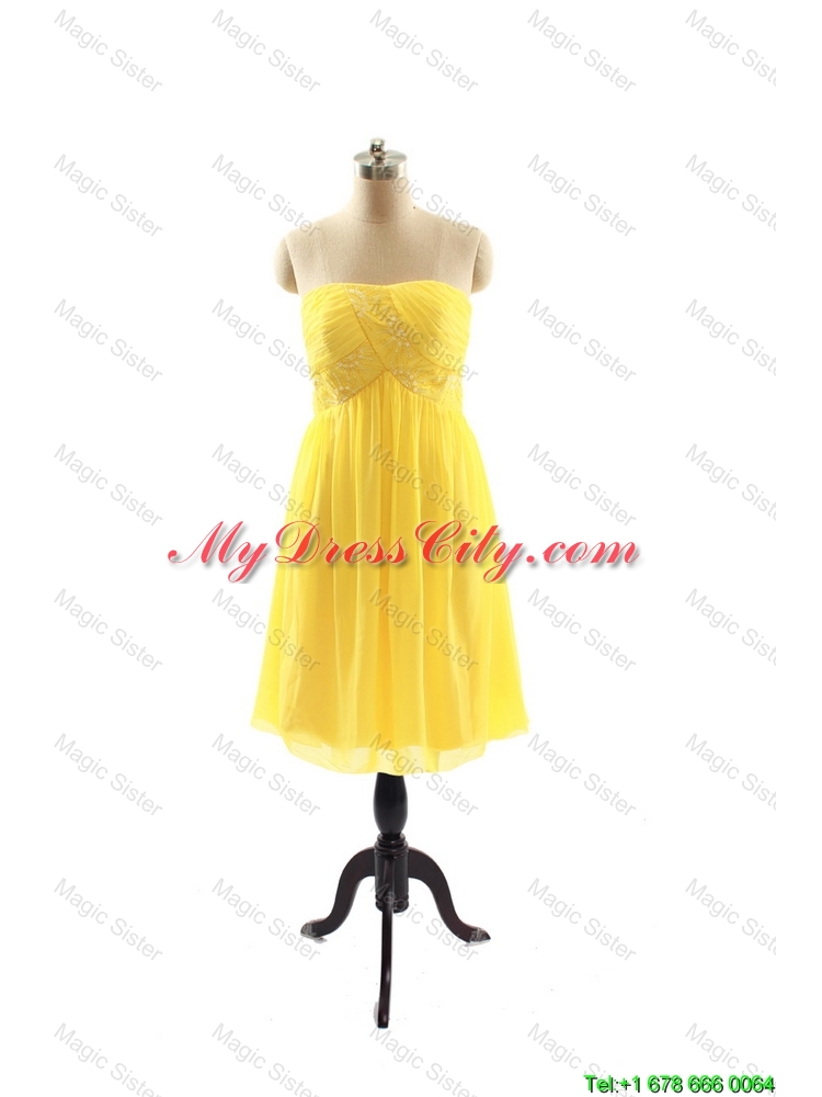 New Style Yellow Short Prom Dresses with Ruching for 2016