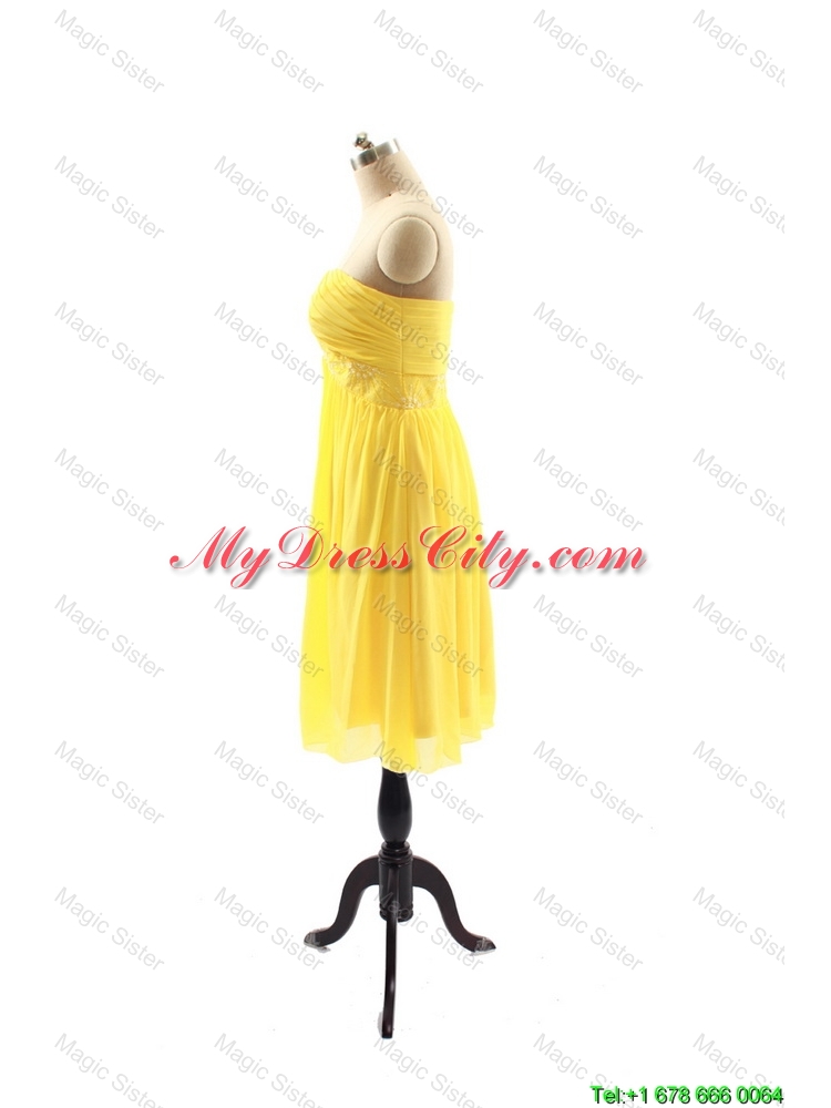 New Style Yellow Short Prom Dresses with Ruching for 2016