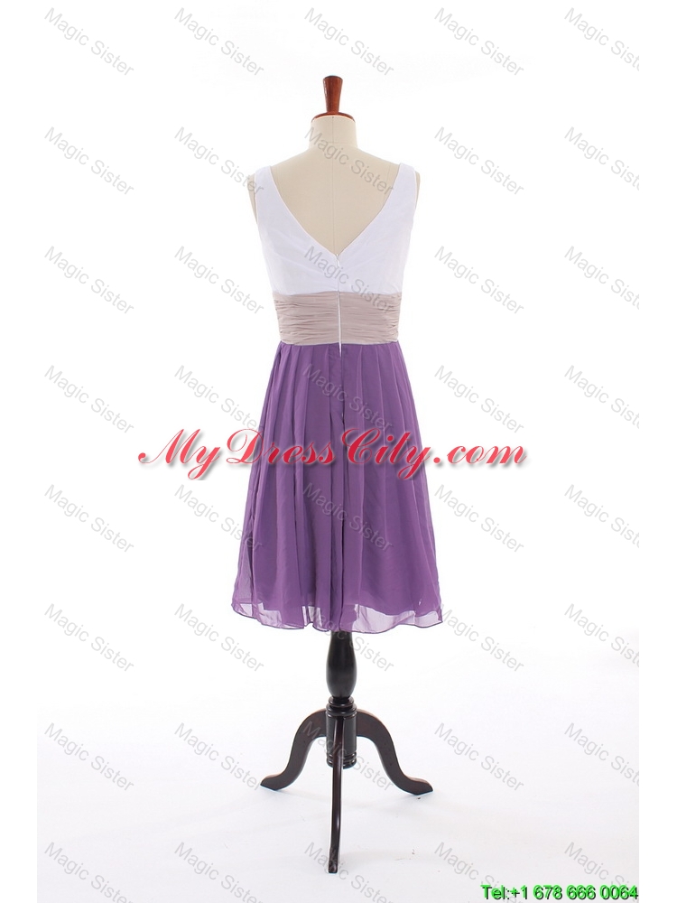 Popular Empire V Neck Prom Dresses with Ruching in Purple