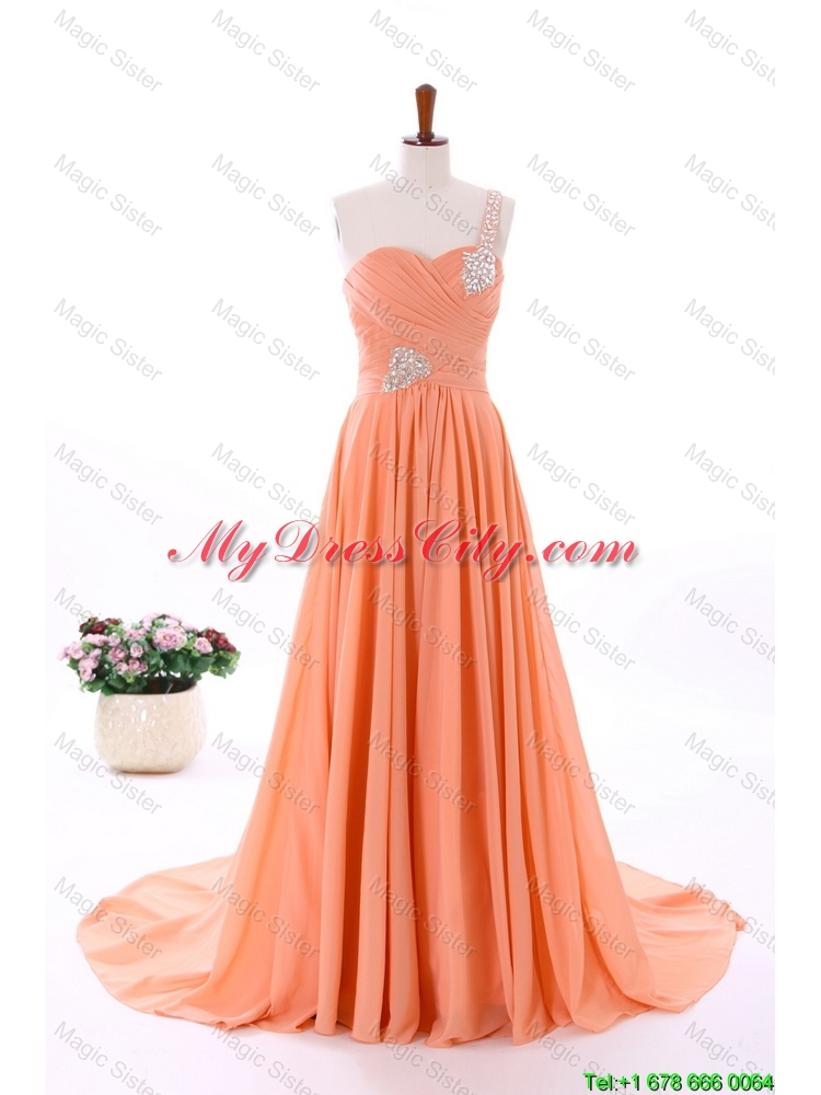 2016 Spring Empire Asymmetrical Prom Dresses with Beading