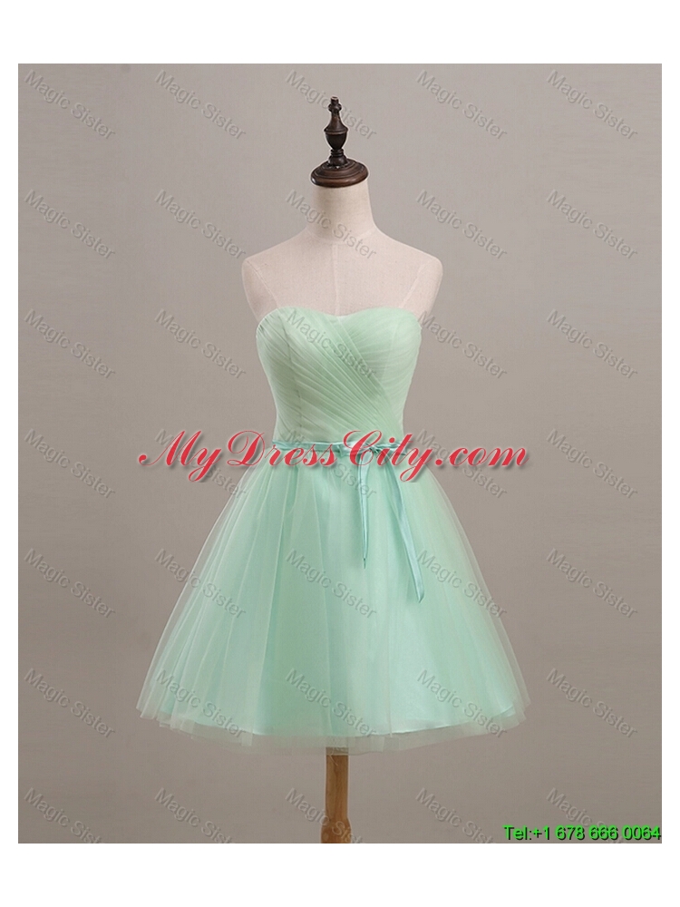 Cheap Ruching and Belt Apple Green Short Prom Dresses for 2016