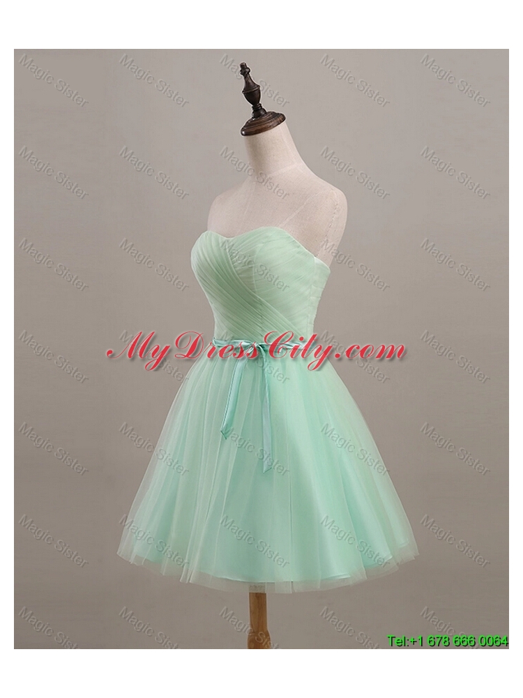 Cheap Ruching and Belt Apple Green Short Prom Dresses for 2016