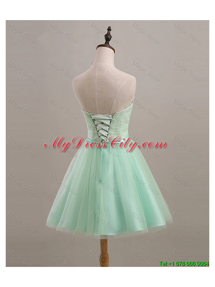 Cheap Ruching and Belt Apple Green Short Prom Dresses for 2016