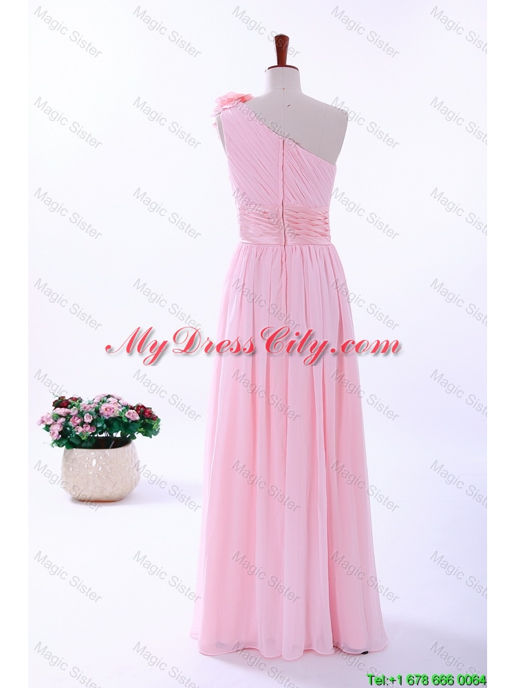 Custom Made Empire One Shoulder Hand Made Flowers Prom Dresses in Baby Pink