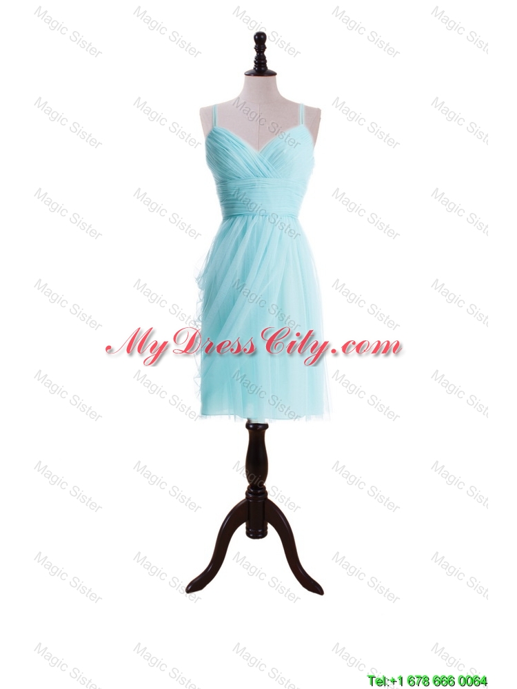 Custom Made Empire Straps Prom Dresses with Ruching in Blue