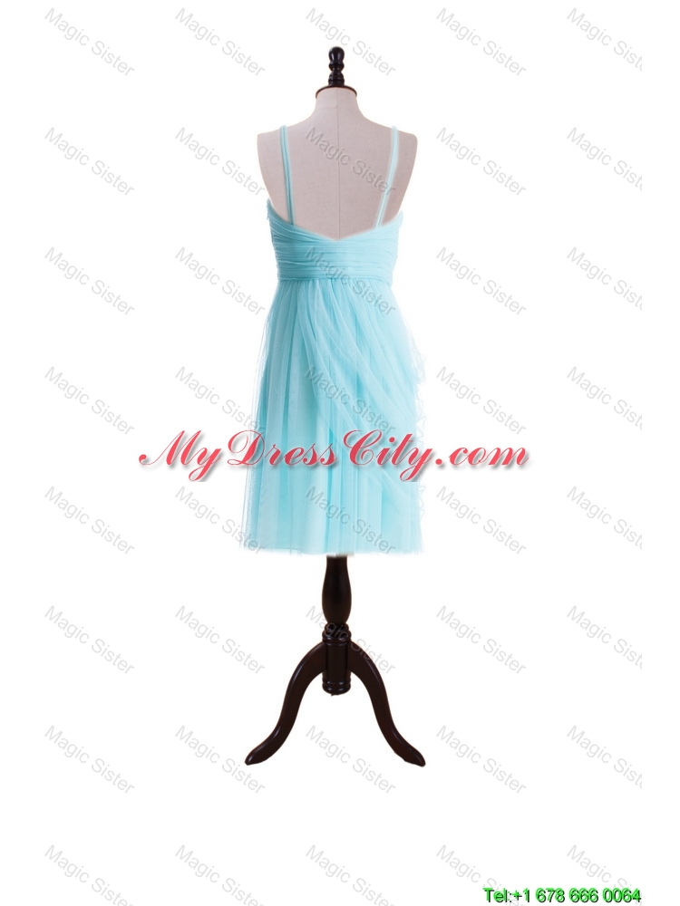 Custom Made Empire Straps Prom Dresses with Ruching in Blue