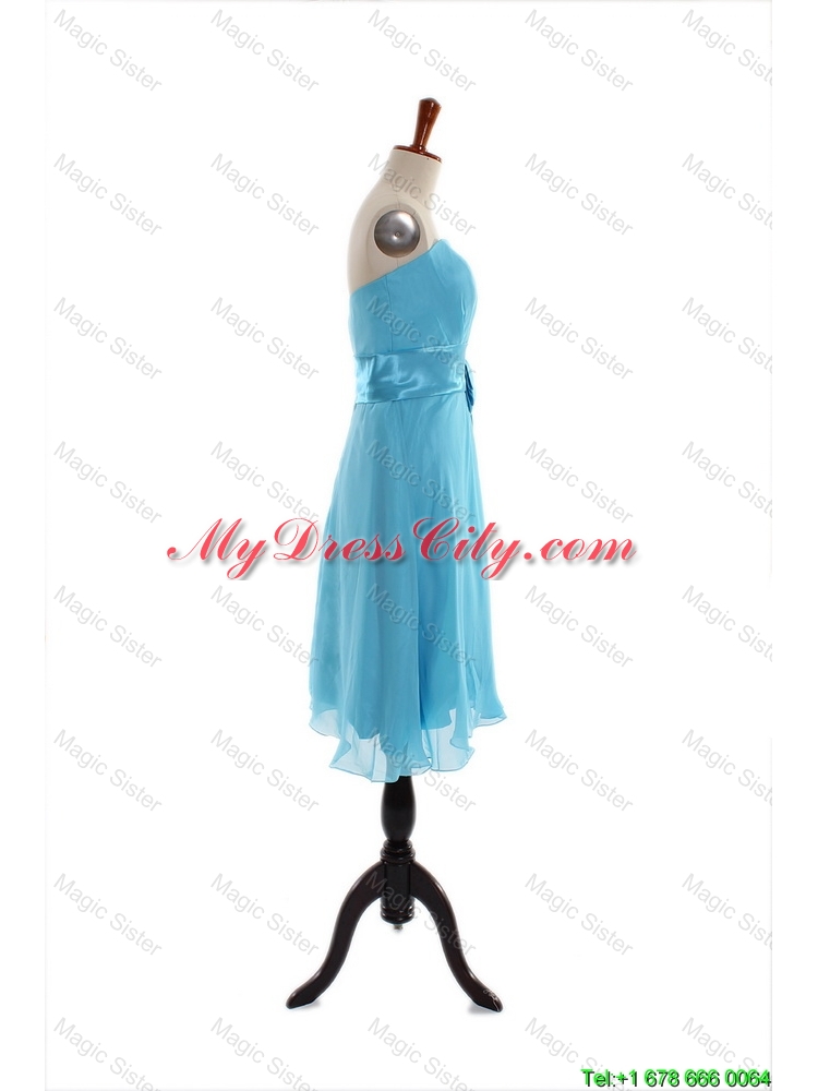 Discount Belt and Bowknot Short Prom Dress in Aqua Blue for 2016