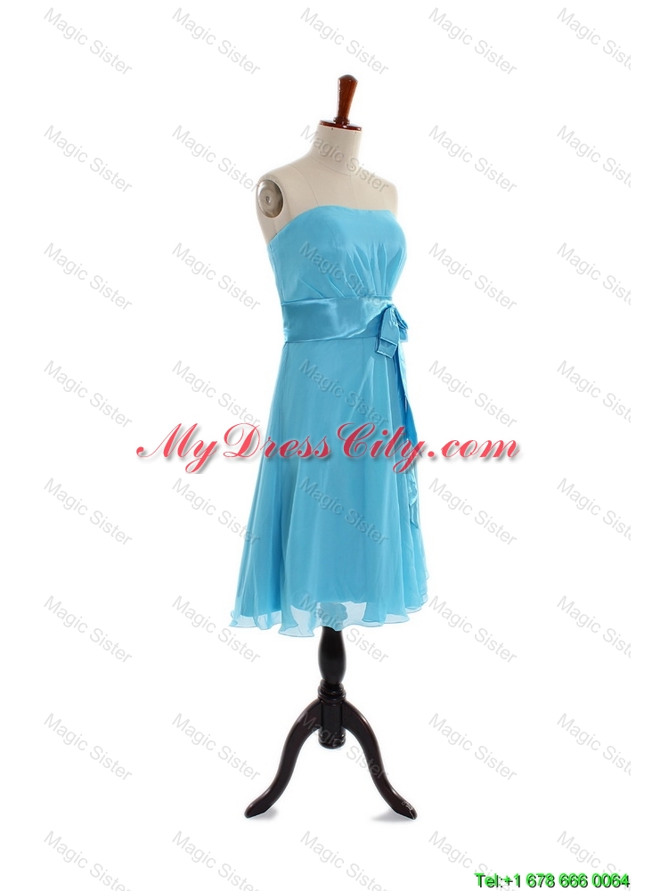 Discount Belt and Bowknot Short Prom Dress in Aqua Blue for 2016