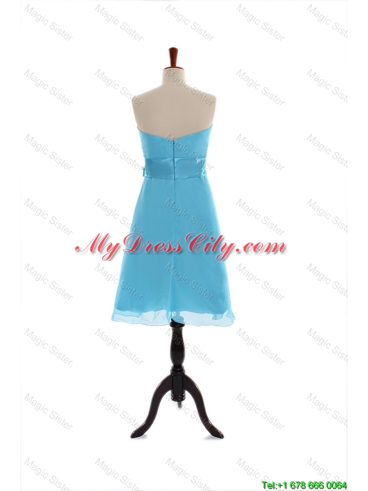 Discount Belt and Bowknot Short Prom Dress in Aqua Blue for 2016