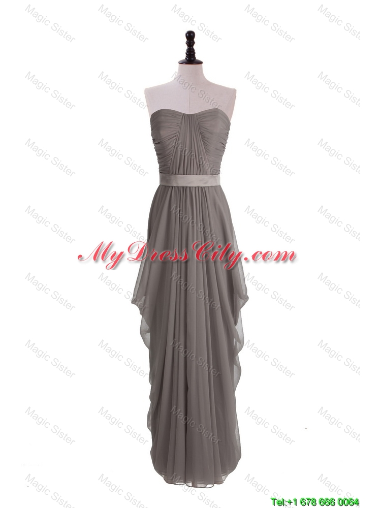 Discount Grey Long Prom Dresses with Ruching and Belt