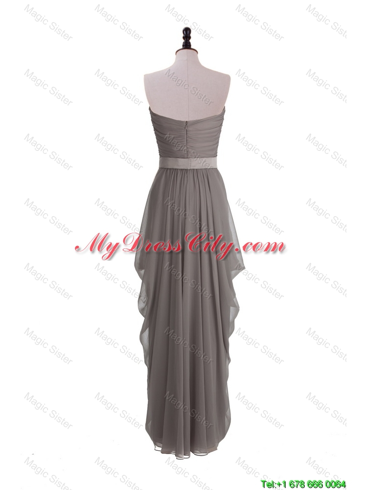 Discount Grey Long Prom Dresses with Ruching and Belt