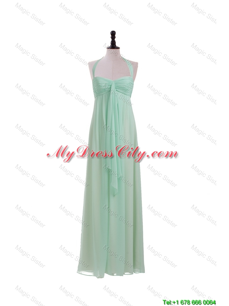 Gorgeous Halter Top Mint Long Ruching Prom Dresses for 2016 Summer