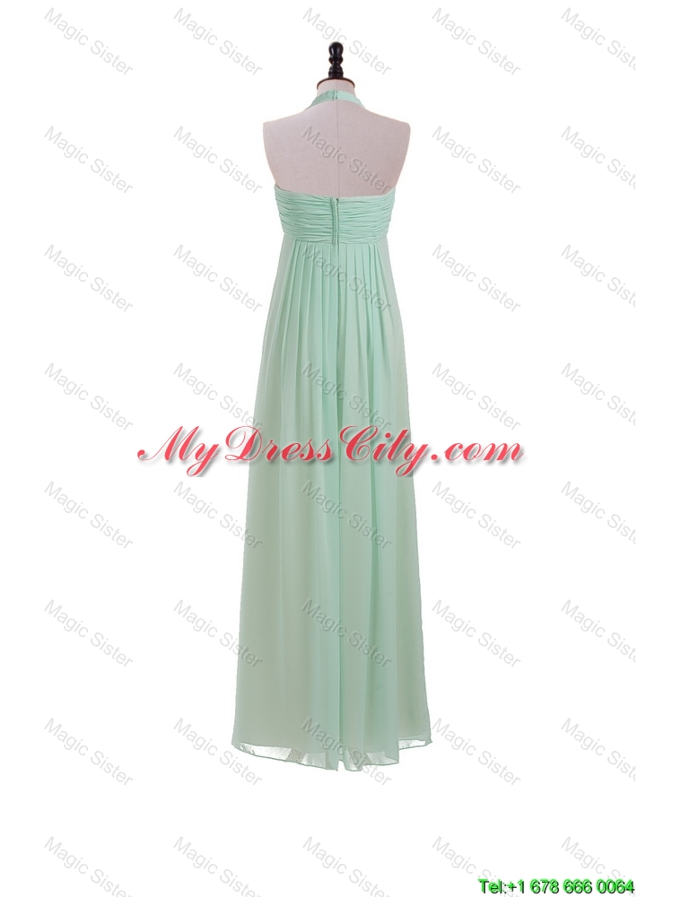 Gorgeous Halter Top Mint Long Ruching Prom Dresses for 2016 Summer