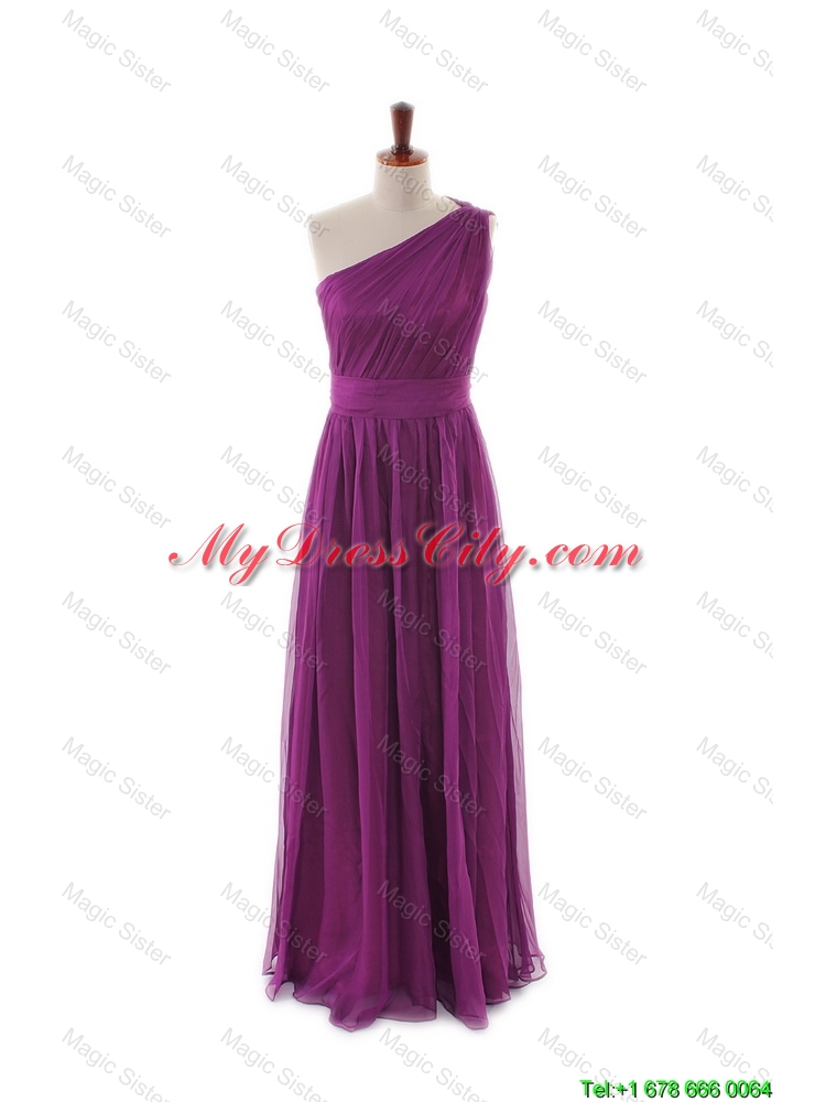 Luxurious One Shoulder Pleats and Belt Long Prom Dresses