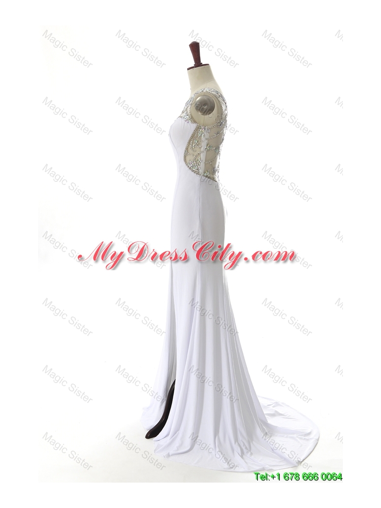 New Style 2016 Empire White Prom Dresses with Beading and High Slit