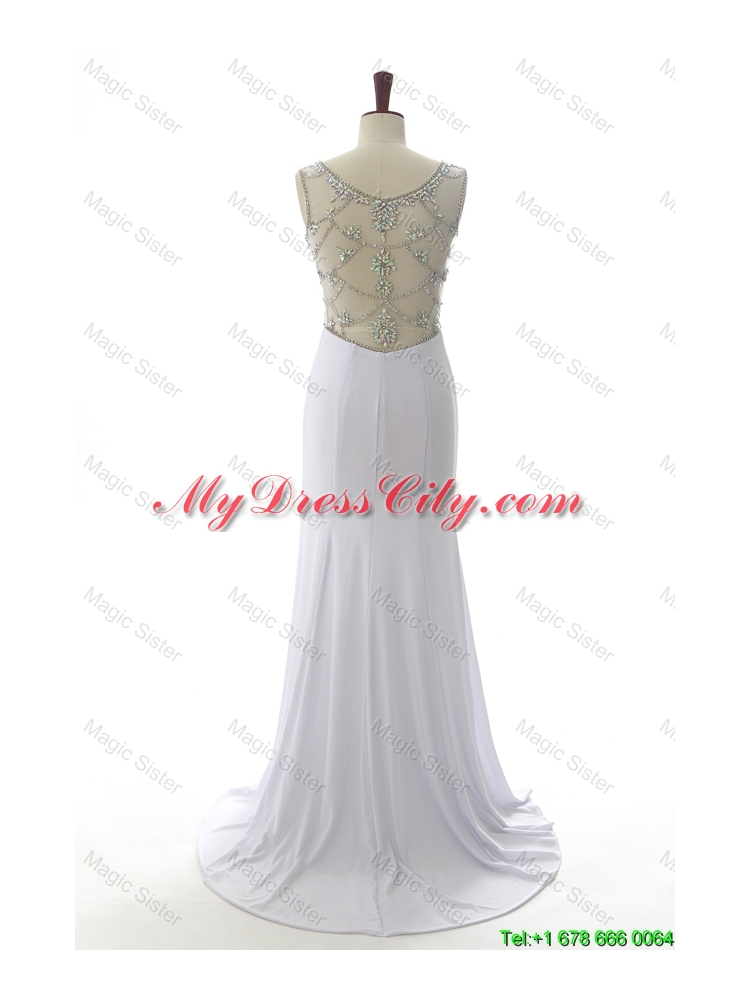 New Style 2016 Empire White Prom Dresses with Beading and High Slit