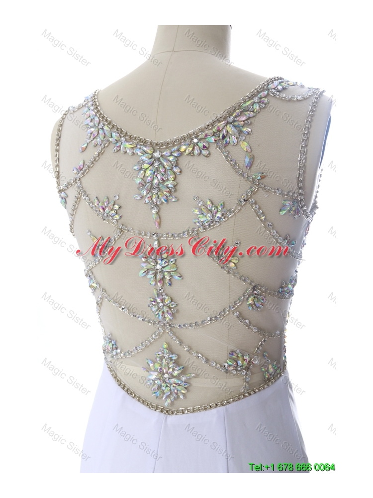 New Style 2016 Empire White Prom Dresses with Beading and High Slit