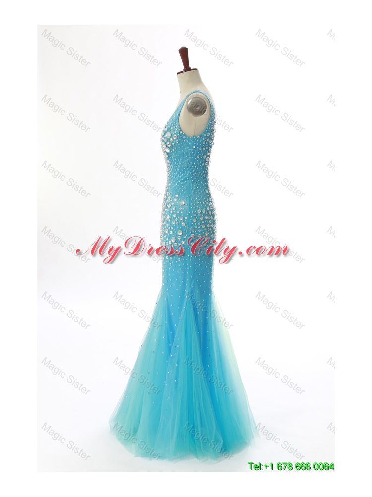 Sexy Mermaid V Neck Backless Beading Long Prom Dresses for 2016