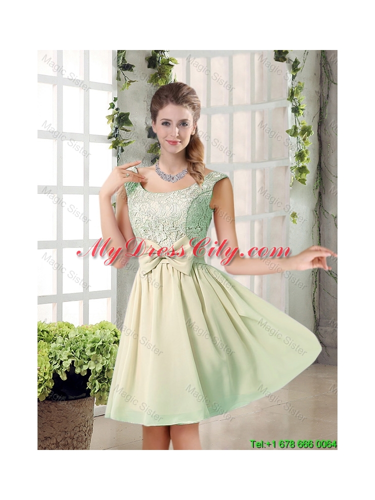 2015 Summer A Line Straps Lace Bridesmaid Dresses with Bowknot