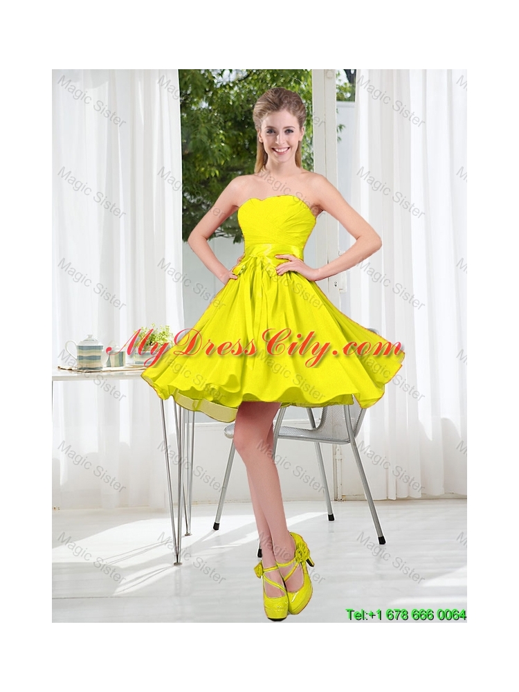 2015 Summer Simple One Shoulder Bridesmaid Dresses in Yellow Green