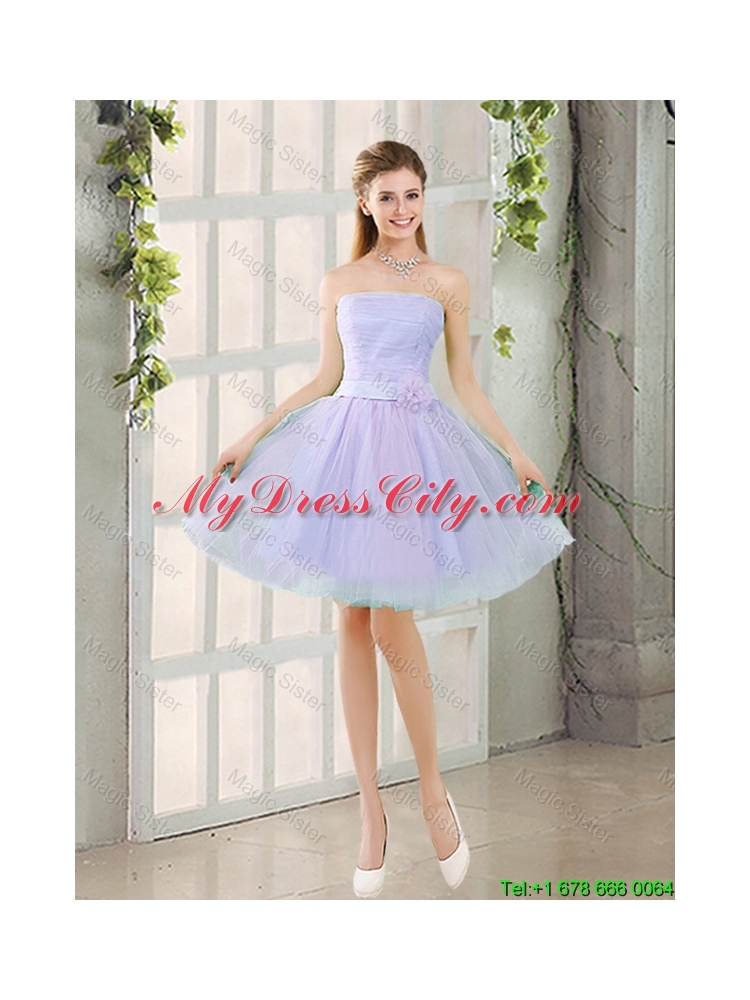 Artistic A Line Strapless Belt Bridesmaid Dresses with Hand Made Flowers