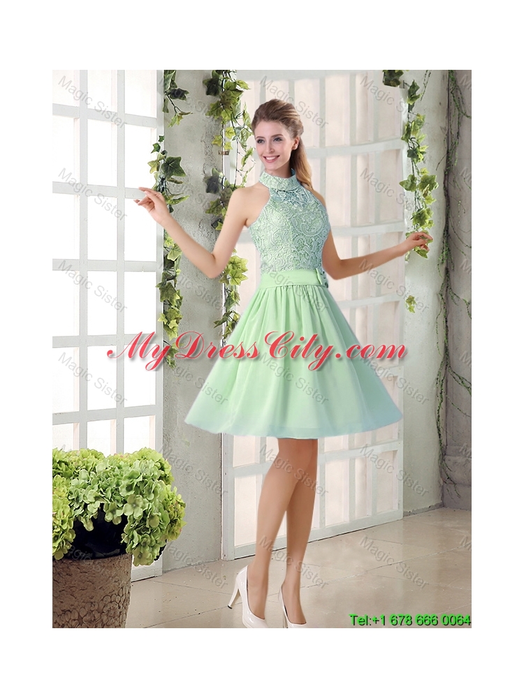 Fashionable 2015 Short Bridesmaid Dresses with High Neck