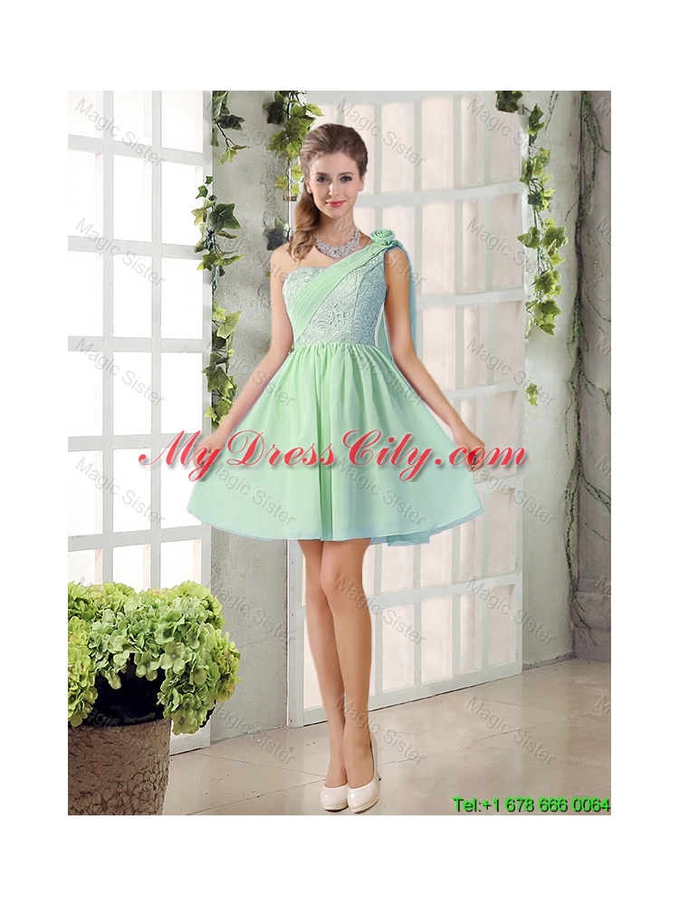 Perfect A Line One Shoulder Lace Bridesmaid Dresses Flowers