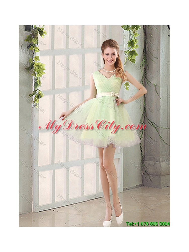 2015 Fall A Line Strapless Short Bridesmaid Dresses with Ruching