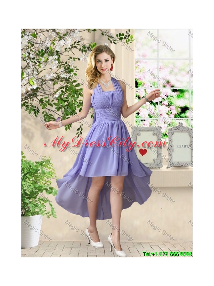 Cheap One Shoulder Ruched Bridesmaid Dresses in Lavender