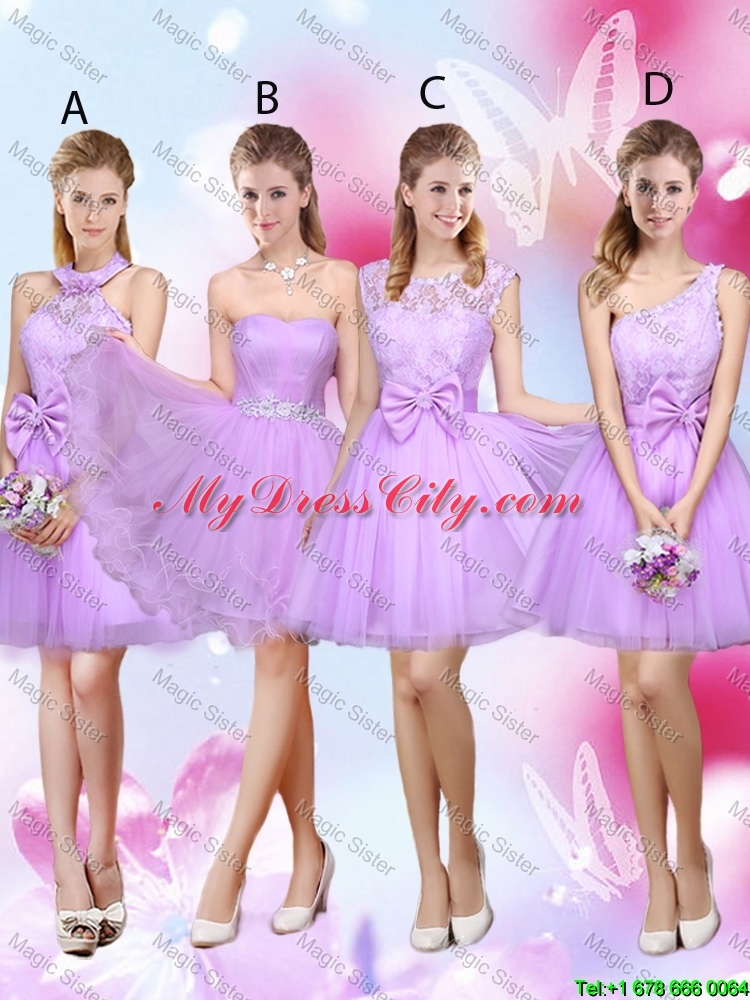 Feminine Halter Top Laced and Bowknot Bridesmaid Dresses in Lavender