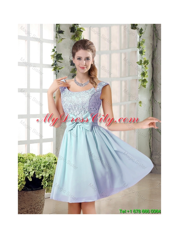 A Line Straps Bowknot Short Bridesmaid Dresses with Bowknot