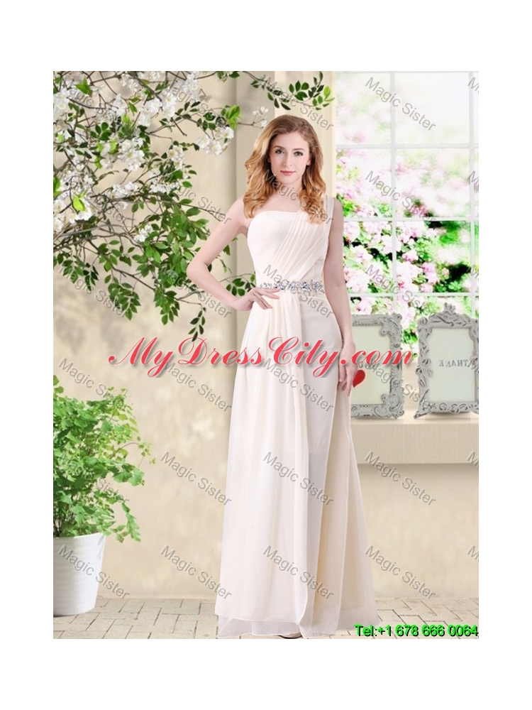 Cheap One Shoulder Hand Made Flowers Bridesmaid Dresses in Champagne