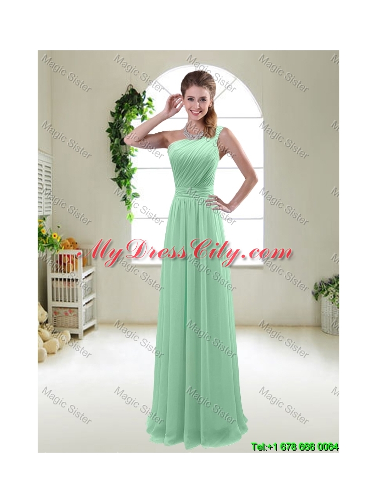 Classical Apple Green One Shoulder Bridesmaid Dresses with Zipper up