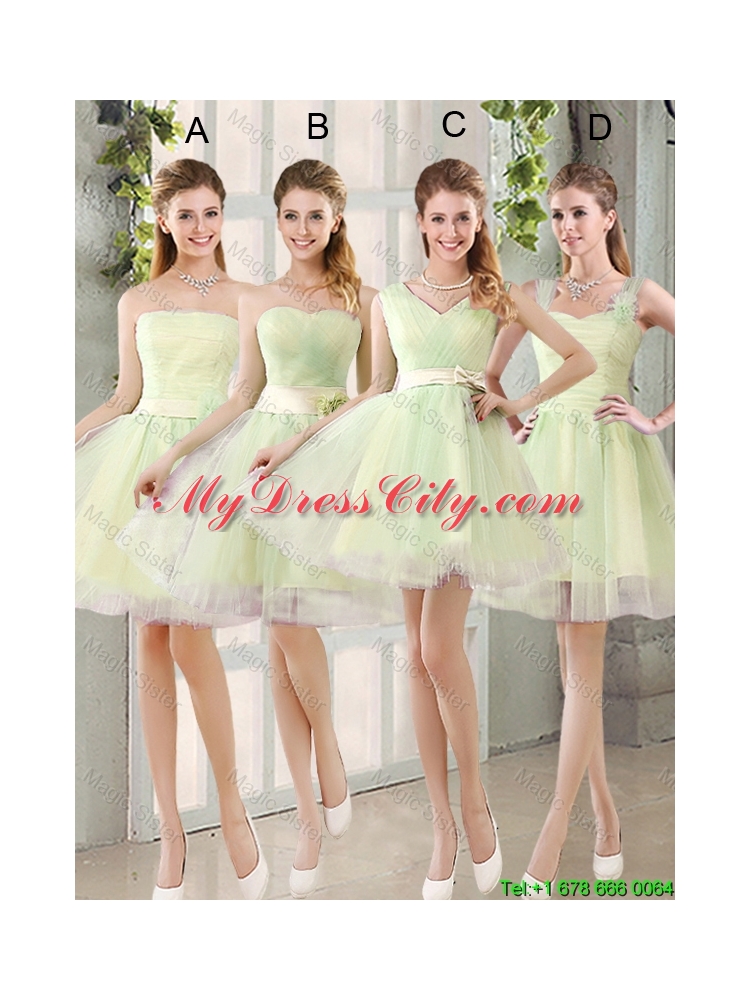 Custom Made Mini Length Bridesmaid Dresses in Yellow Green