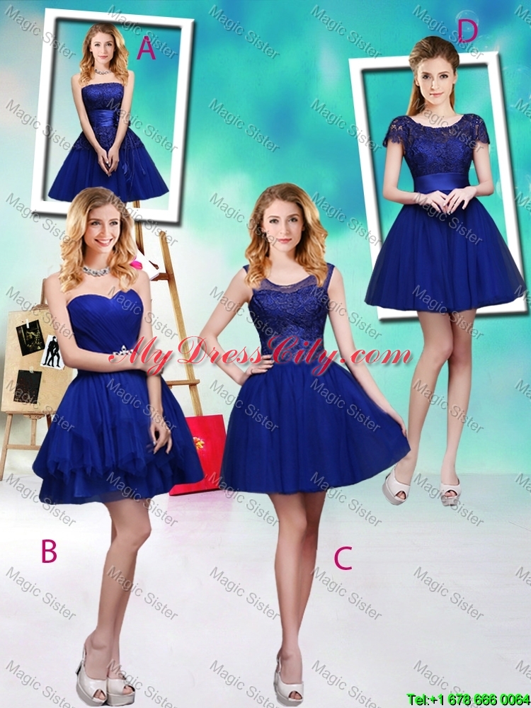 Decent Short Appliques Scoop Bridesmaid Dresses in Royal Blue