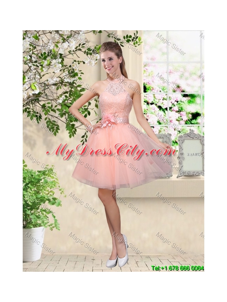 Discount Off the Shoulder Hand Made Flowers Bridesmaid Dresses in Baby Pink