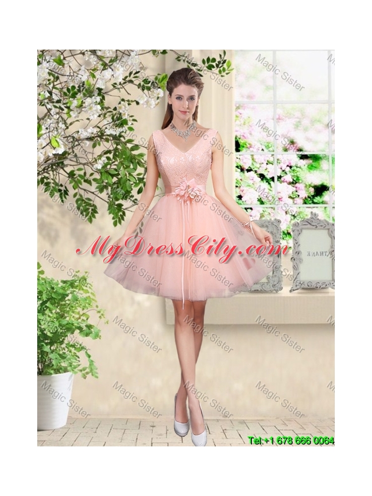 Artistic Halter Top Appliques and Laced Bridesmaid Dresses in Baby Pink