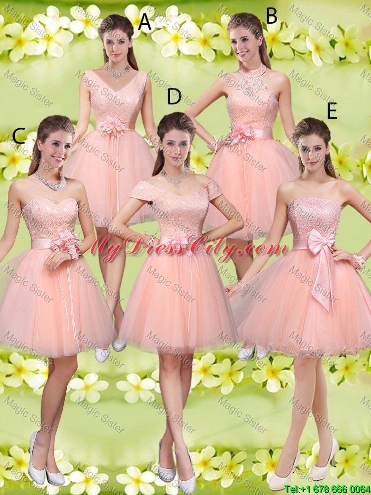 Artistic Halter Top Appliques and Laced Bridesmaid Dresses in Baby Pink