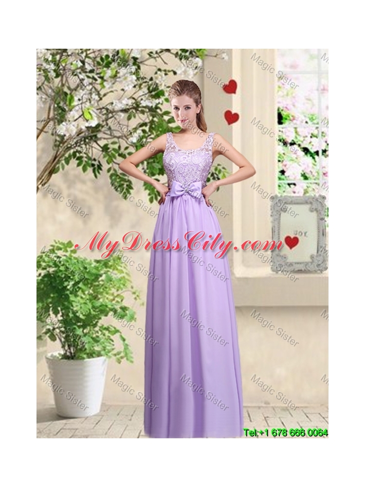 Beautiful Scoop Bridesmaid Dresses with Lace and Bowknot