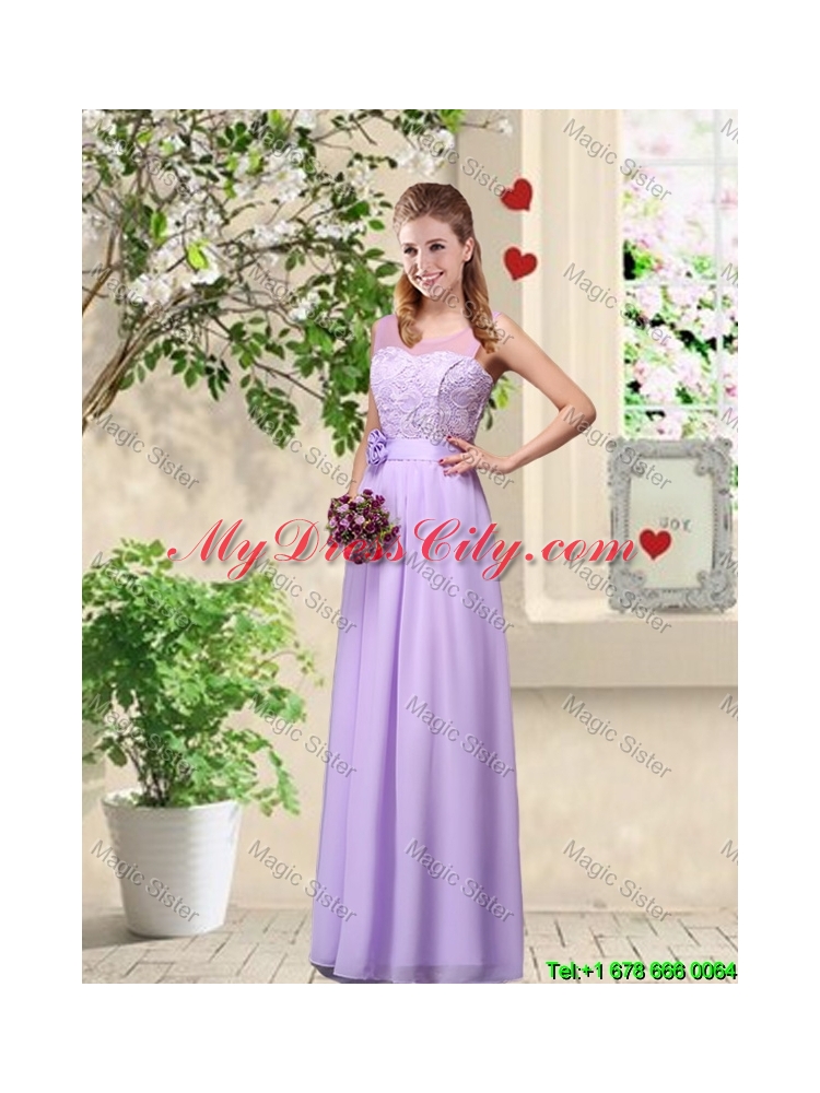 Beautiful Scoop Bridesmaid Dresses with Lace and Bowknot