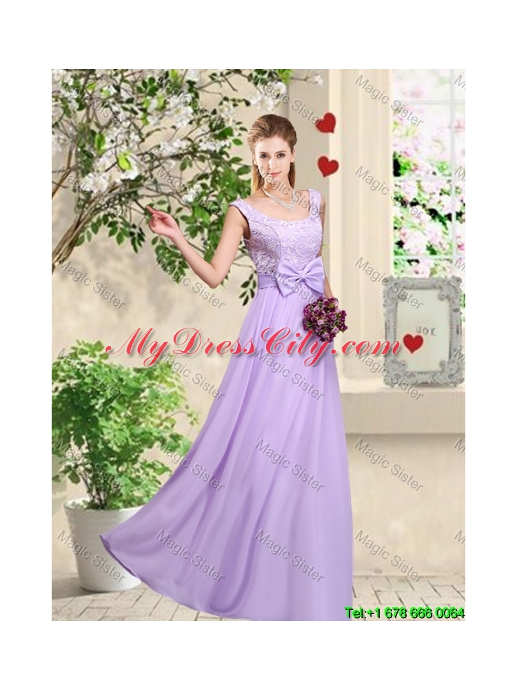 Beautiful Scoop Bridesmaid Dresses with Lace and Bowknot