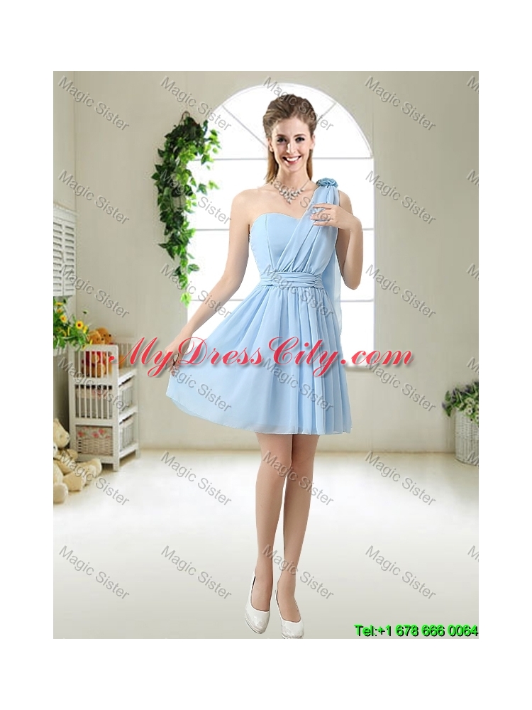 Decent One Shoulder Bridesmaid Dresses with Hand Made Flowers