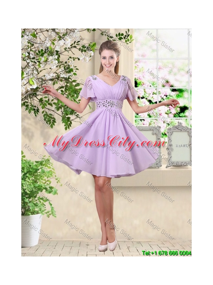 Decent Scoop Bowknot Bridesmaid Dresses with Cap Sleeves