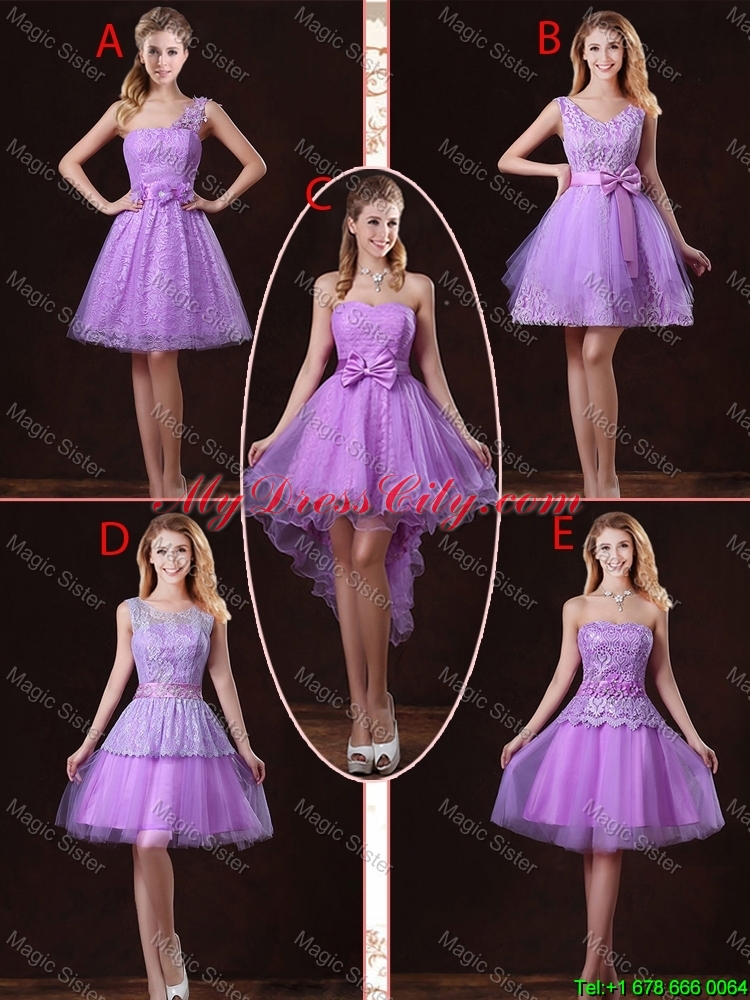 2015 Popular Laced Lilac Prom Dresses with A Line