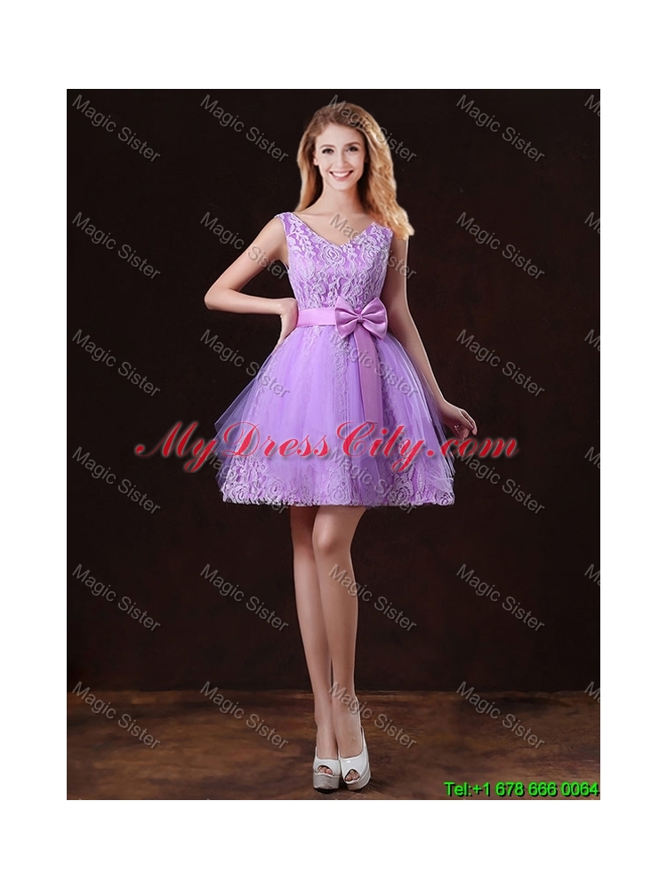 2015 Popular Laced Lilac Prom Dresses with A Line