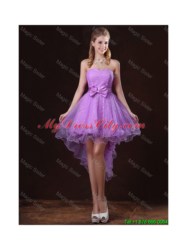 2015 Popular Laced Lilac Prom Dresses with A Line