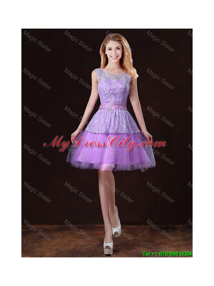 2015 Popular Laced Lilac Prom Dresses with A Line