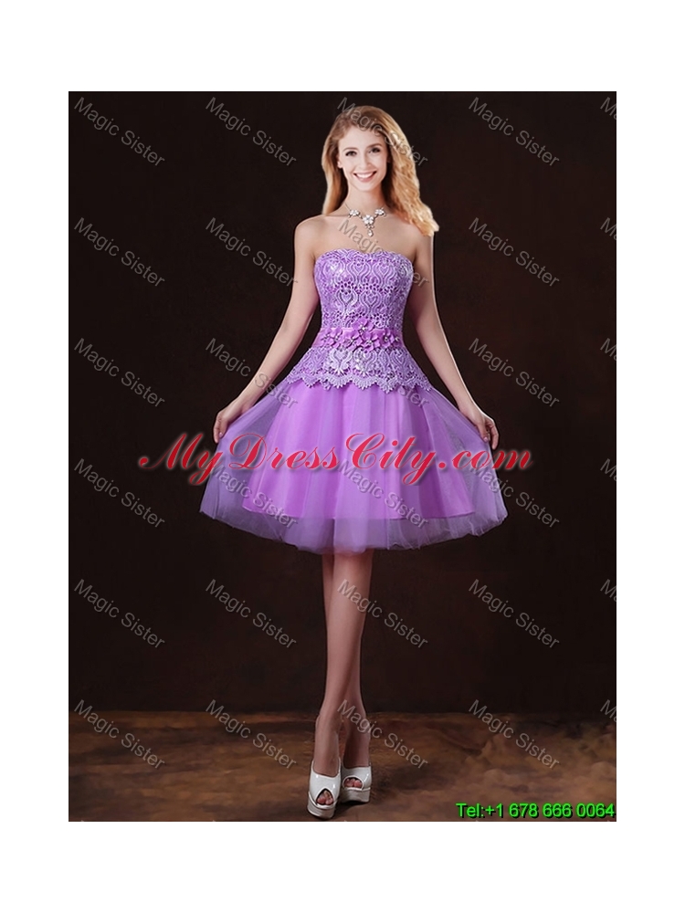 2015 Popular Laced Lilac Prom Dresses with A Line